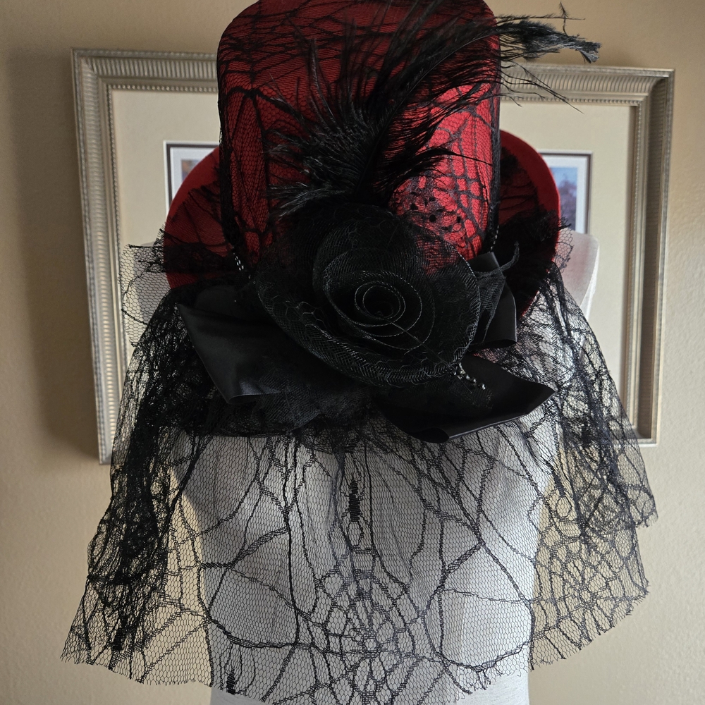 Elegant Red and Black Lace Hat